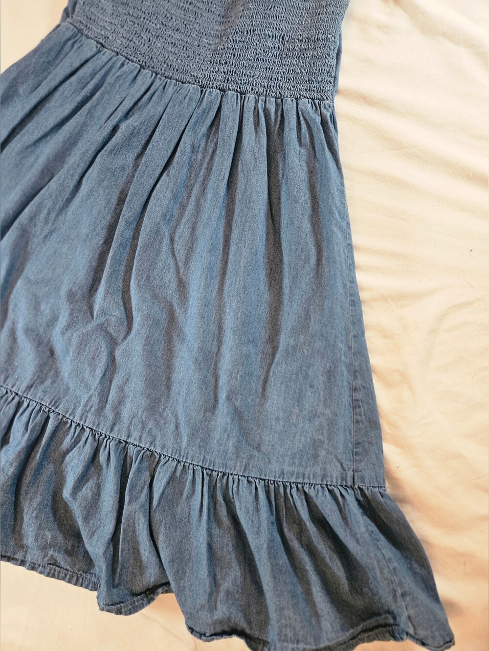 Japna Womens Blue Denim Adjustable Thin Strap Button Front Ruffle Dress Size M - Picture 13 of 14